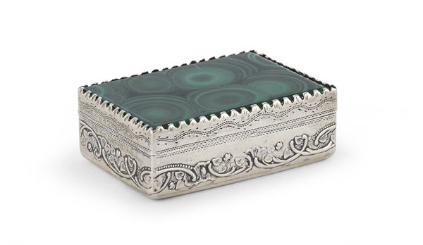 COFANETTO IN ARGENTO E MALACHITE, PROBABILMENTE GERMANIA