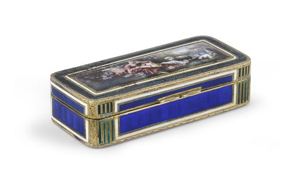 TABACCHIERA IN ARGENTO DORATO CON MINIATURA, XVIII SECOLO