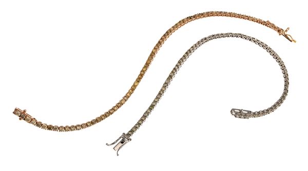 DUE BRACCIALI TENNIS CON BRILLANTI FANCY E BROWN