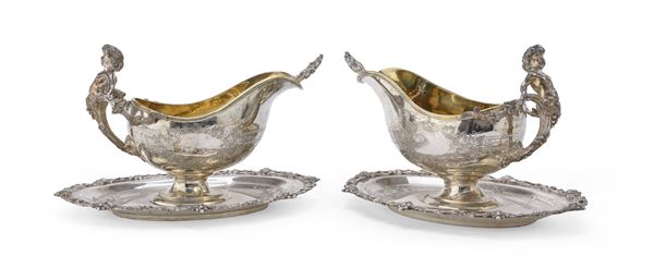 COPPIA DI SALSIERE IN ARGENTO E SILVERPLATED, SHEFFIELD 1880/1900