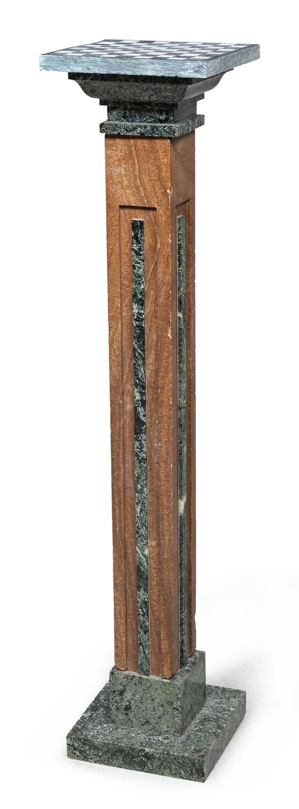 COLONNA IN MARMO ROSSO E GRANITO VERDE