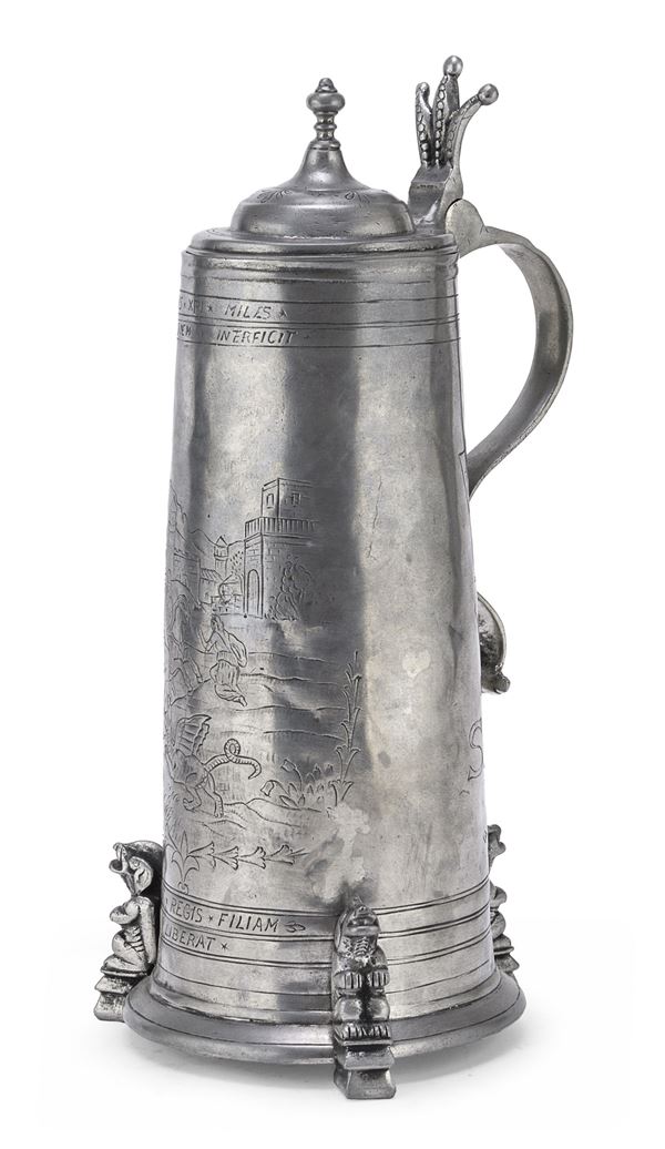 GRANDE TANKARD IN PELTRO, XIX SECOLO