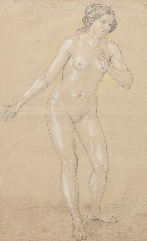 DISEGNO NUDO DI FANCIULLA DI PITTORE FRANCESE