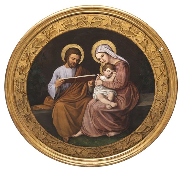 GRANDE DIPINTO CIRCOLARE SACRA FAMIGLIA