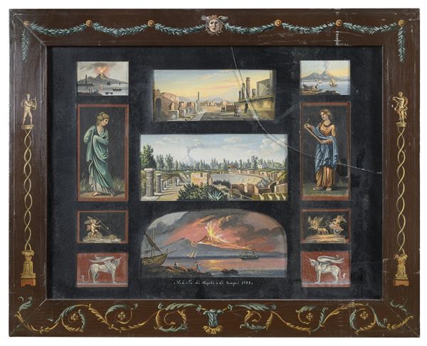 UNDICI GOUACHES NAPOLETANE IN CORNICE