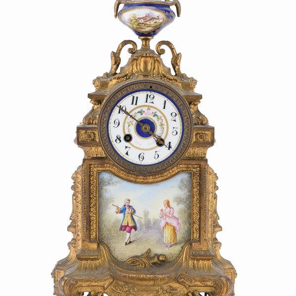 OROLOGIO DA TAVOLO IN METALLO E PORCELLANA, FRANCIA