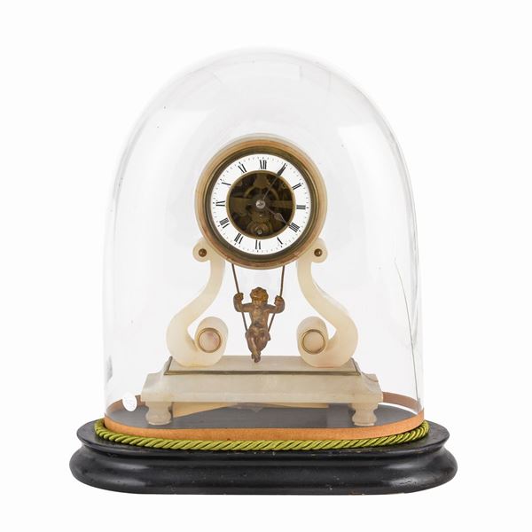OROLOGIO DA TAVOLO IN ALABASTRO, FRANCIA XIX SECOLO