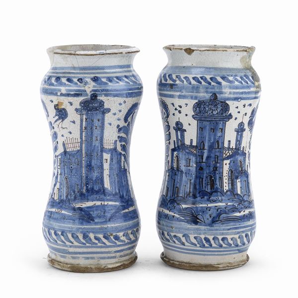 COPPIA DI ALBARELLI IN MAIOLICA, PUGLIE LA TERZA XVIII SECOLO