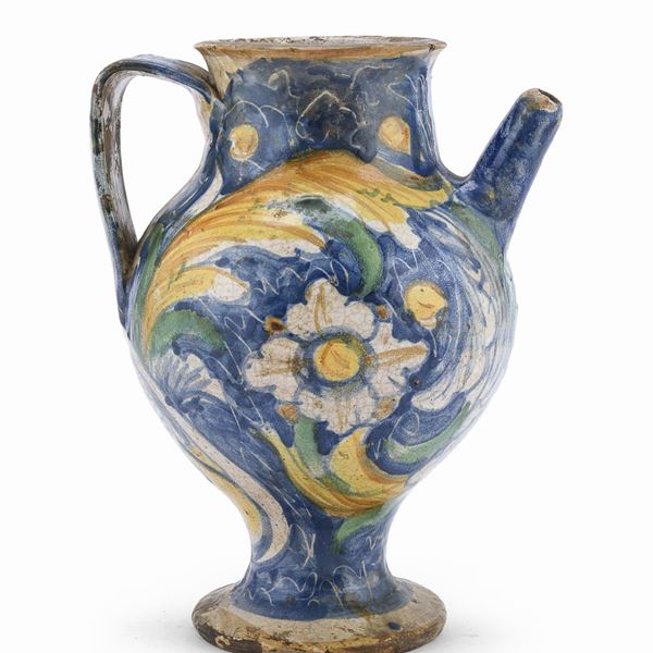 VERSATOIO IN MAIOLICA, CALTAGIRONE XVII SECOLO