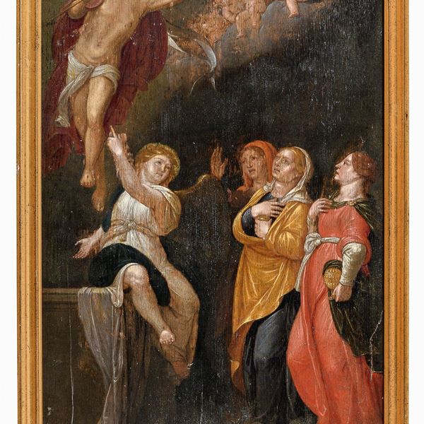 DIPINTO FIAMMINGO LE PIE DONNA AL SEPOLCRO DI CRISTO