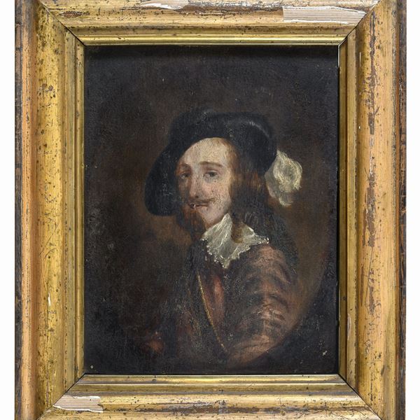 RITRATTO DI NOBILE CON CAPPELLO PIUMATO DI PITTORE OLANDESE