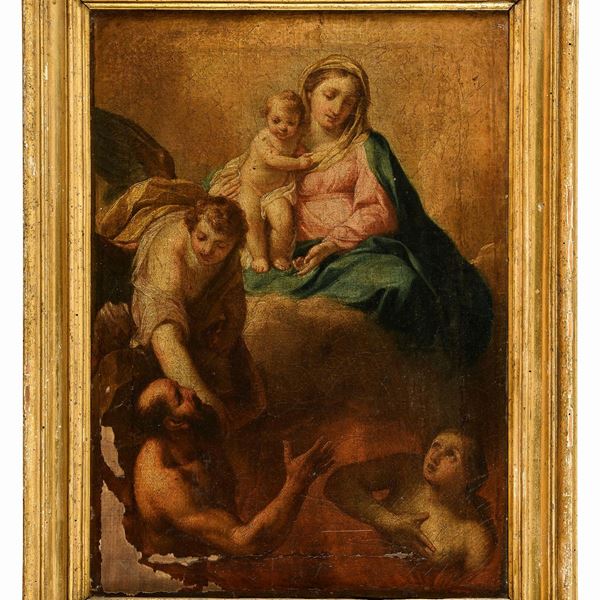 VERGINE E LE ANIME DEL PURGATORIO DI PITTORE ROMANO DEL SETTECENTO