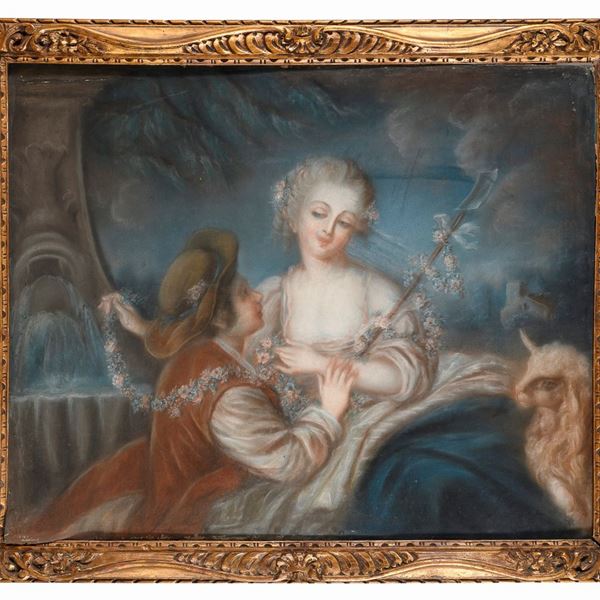 DIPINTO SCENA ROMANTICA DI PITTORE FRANCESE DEL SETTECENTO