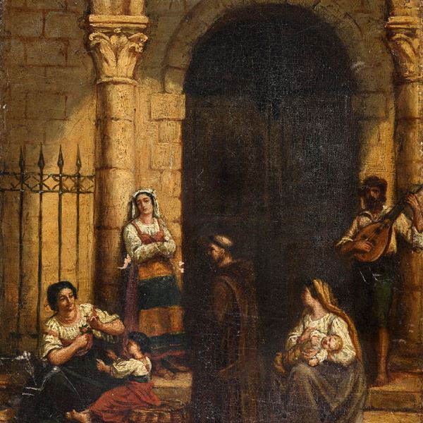 DIPINTO SOTTO UN PORTICO DI CHARLES THEOFILE DEMORY