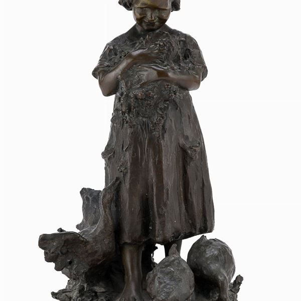 BRONZO FANCIULLA CON LE OCHE DI GIOVANNI DE MARTINO