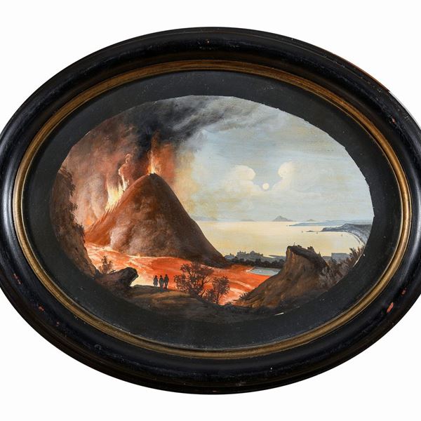 GOUACHE OVALE ERUZIONE DEL VESUVIO
