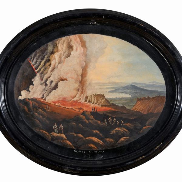 GOUACHE OVALE ERUZIONE DEL VESUVIO