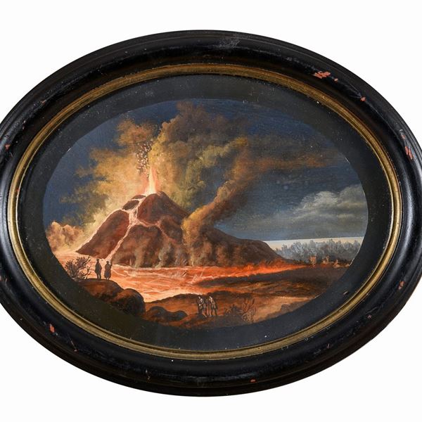 GOUACHE OVALE ERUZIONE DEL VESUVIO