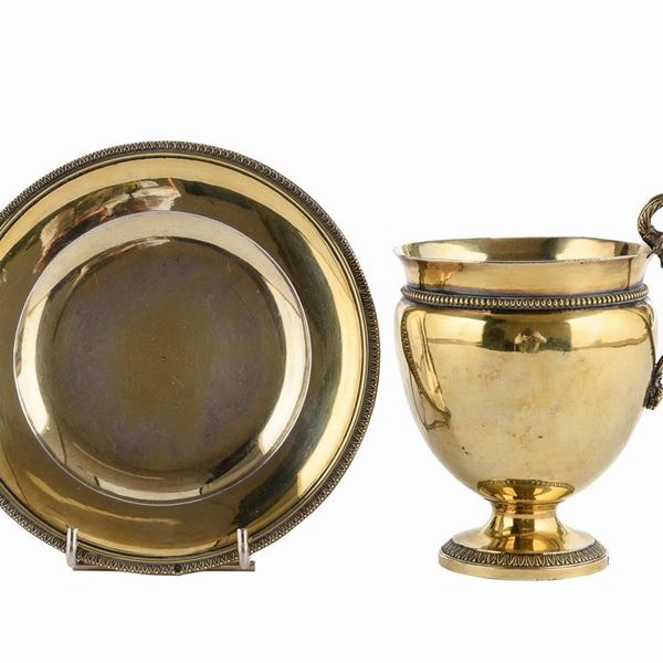 TAZZA DA COLAZIONE IN ARGENTO DORATO, PARIGI 1819/1838