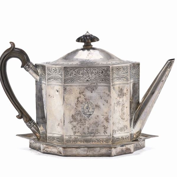 TEIERA IN ARGENTO CON PIATTO, LONDRA 1794