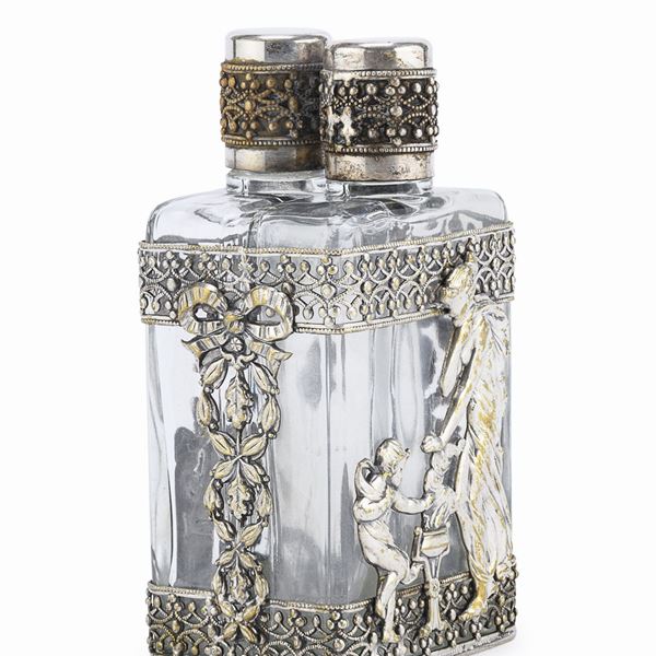 PORTA PROFUMI DOPPIO IN VETRO E SILVERPLATED