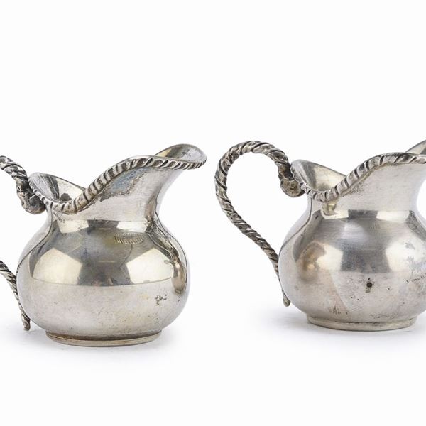 COPPIA DI LATTIERE MIGNON IN ARGENTO, ALESSANDRIA 1960 ca.