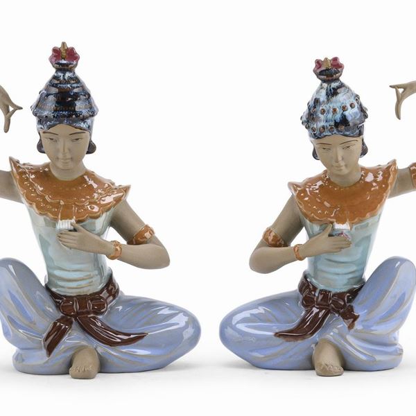 COPPIA DI DANZATORI TAILANDESI, CERAMICA WANJIANA CINA