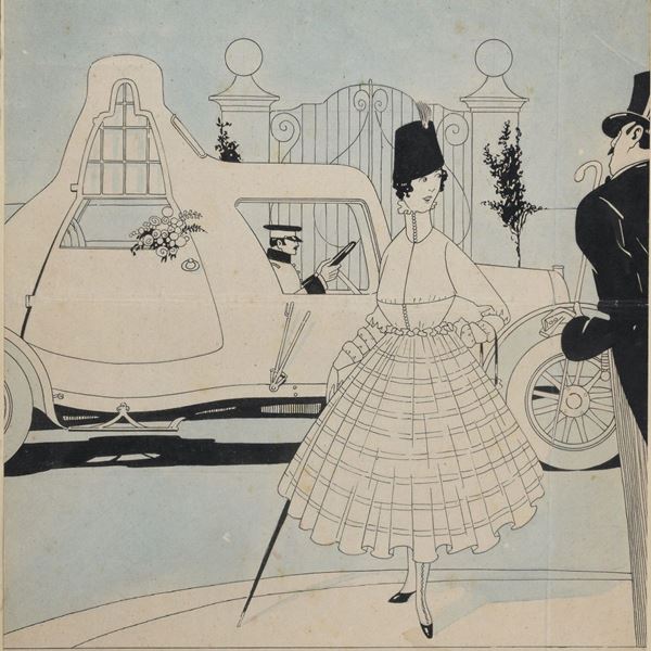 ACQUERELLO L'AUTOMOBILE DI CARLO BISCARETTI DI RUFFIA
