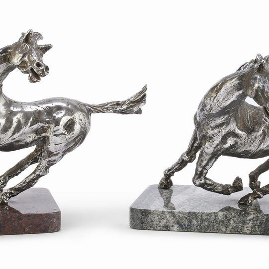COPPIA DI CAVALLI IN BRONZO ARGENTATO