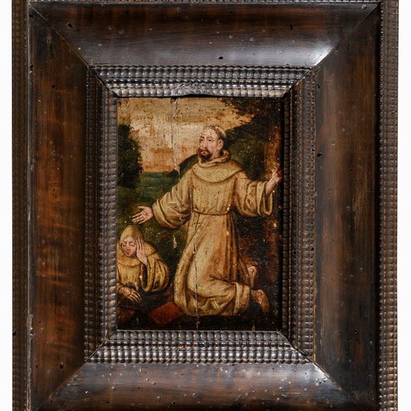 PAESAGGIO CON SAN FRANCESCO DI PITTORE FIAMMINGO DEL SEICENTO
