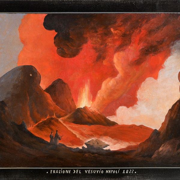 GOUACHE ERUZIONE DEL VESUVIO, NAPOLI 1822
