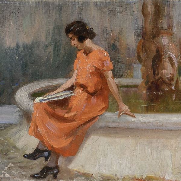 DIPINTO DONNA ALLA FONTANA DI DOMENICO GIACINTI