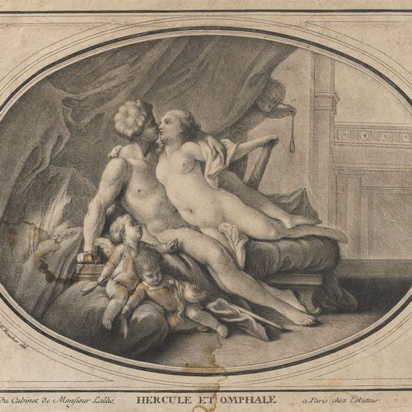 INCISIONE ERCOLE E ONFALE DI INCISORE FRANCESE