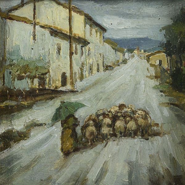 DIPINTO GREGGE IN PAESE