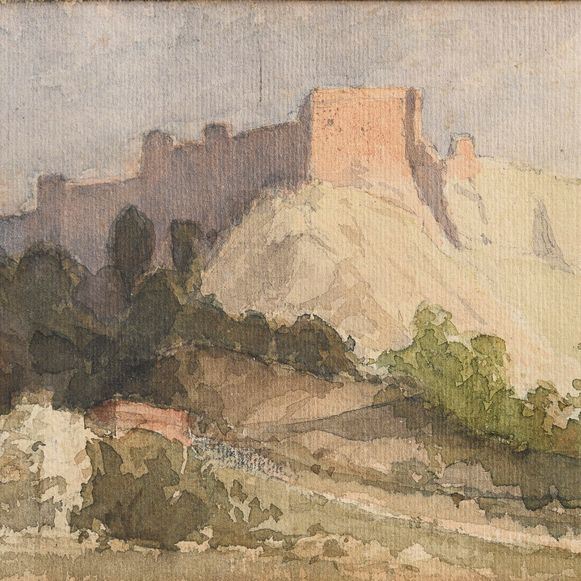 ACQUERELLO PAESAGGIO CON FORTEZZA