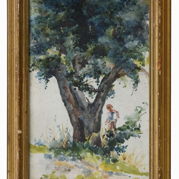 ACQUERELLO OLIVO CON CONTADINA
