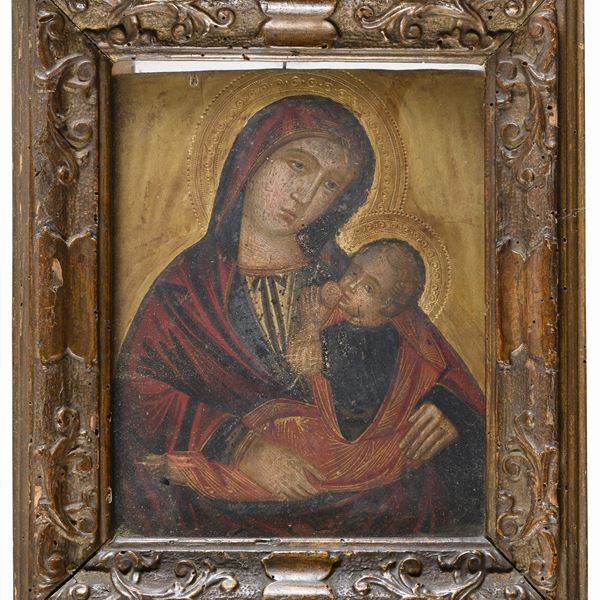 DIPINTO FONDO ORO VERGINE COL BAMBINO, VENETO-CRETESE