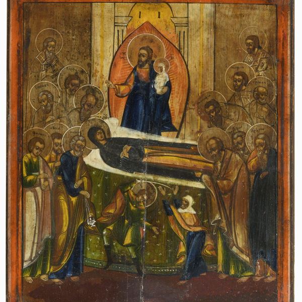 ICONA DORMITIO VIRGINIS DI PITTORE RUSSO DEL SETTECENTO