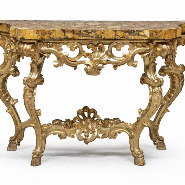 CONSOLE IN LEGNO DORATO, ROMA XVIII SECOLO
