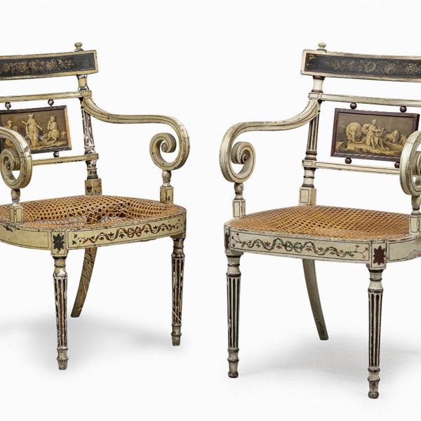 COPPIA DI POLTRONCINE, PROBABILMENTE GENOVA PERIODO NEOCLASSICO
