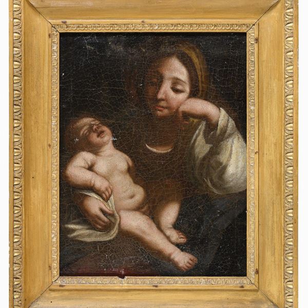 MADONNA COL BAMBINO DI PITTORE BOLOGNESE DEL SEICENTO