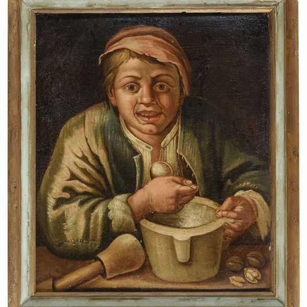 DIPINTO MANGIATORE DI ZUPPA DI PITTORE LOMBARDO