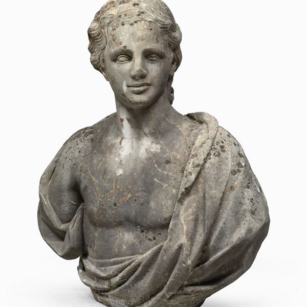 BUSTO DI GIOVANE ROMANO IN BASALTO