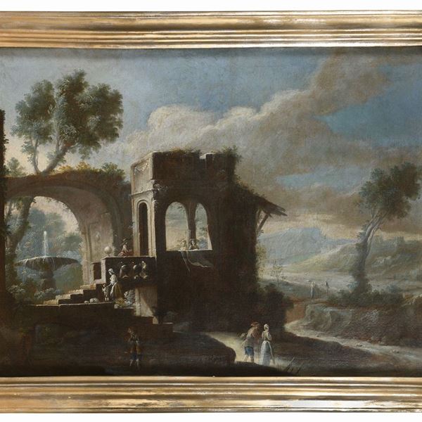 PAESAGGIO CON VILLA DI PITTORE DEL SETTECENTO