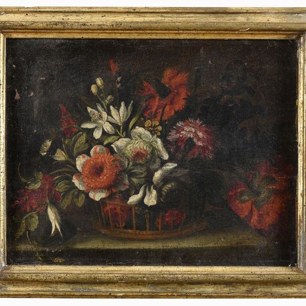 CESTA DI FIORI DI PITTORE FRANCESE DEL SETTECENTO
