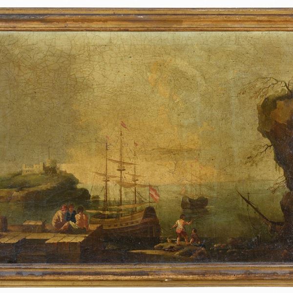 DIPINTO VEDUTA PORTUALE DI PITTORE OLANDESE