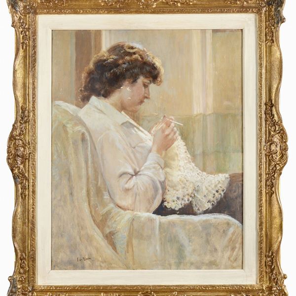 DIPINTO DONNA ALL'UNCINETTO DI FRANCESCO DE NICOLA