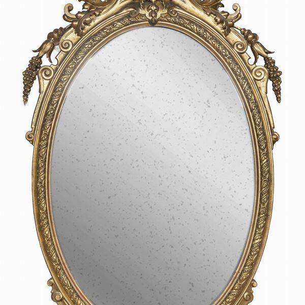 SPECCHIERA OVALE IN LEGNO ODRATO, XIX SECOLO