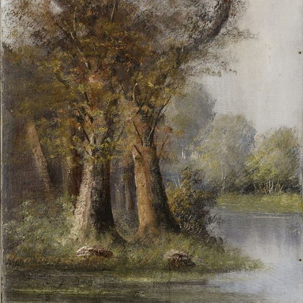 DIPINTO PAESAGGIO LACUSTRE F.TO L. HENRY