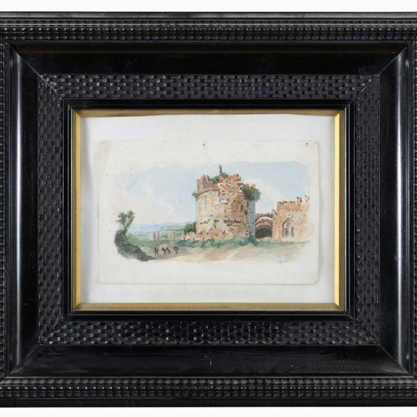 COPPIA DI ACQUERELLI VEDUTE DI ROMA ANTICA